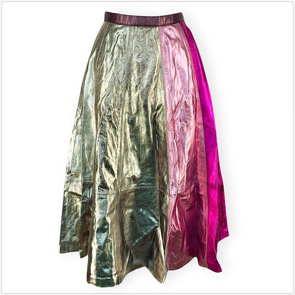 Diesel L-Tracey Gonna Fuchsia Metallic Color Block Leather Skirt New NWT Size 25 - Picture 4 of 7